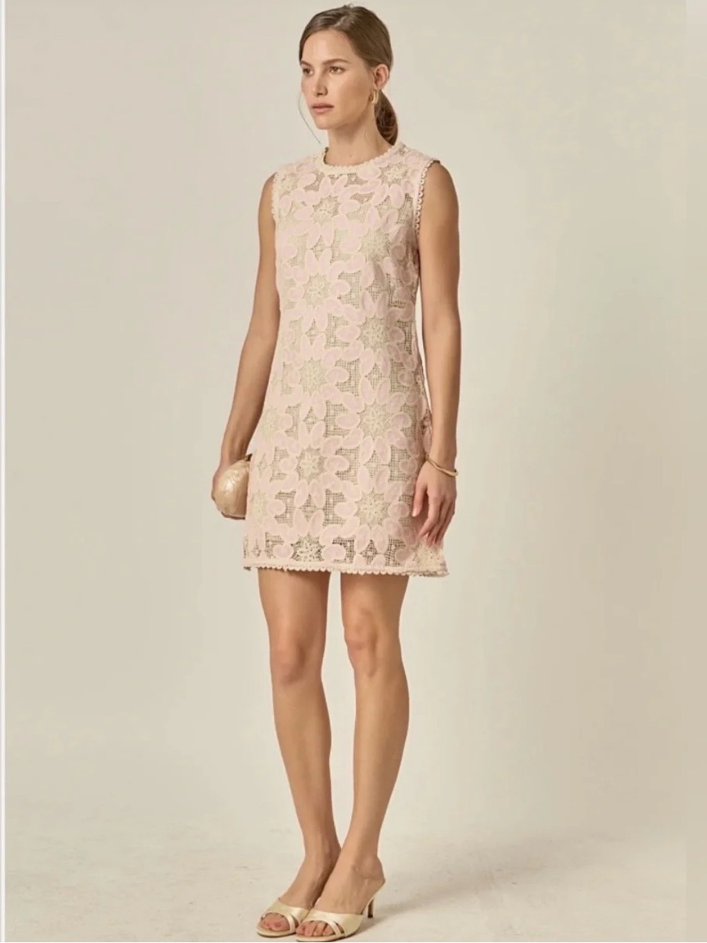 English Factory Blush Pink Sleeveless Crochet mini Dress size L